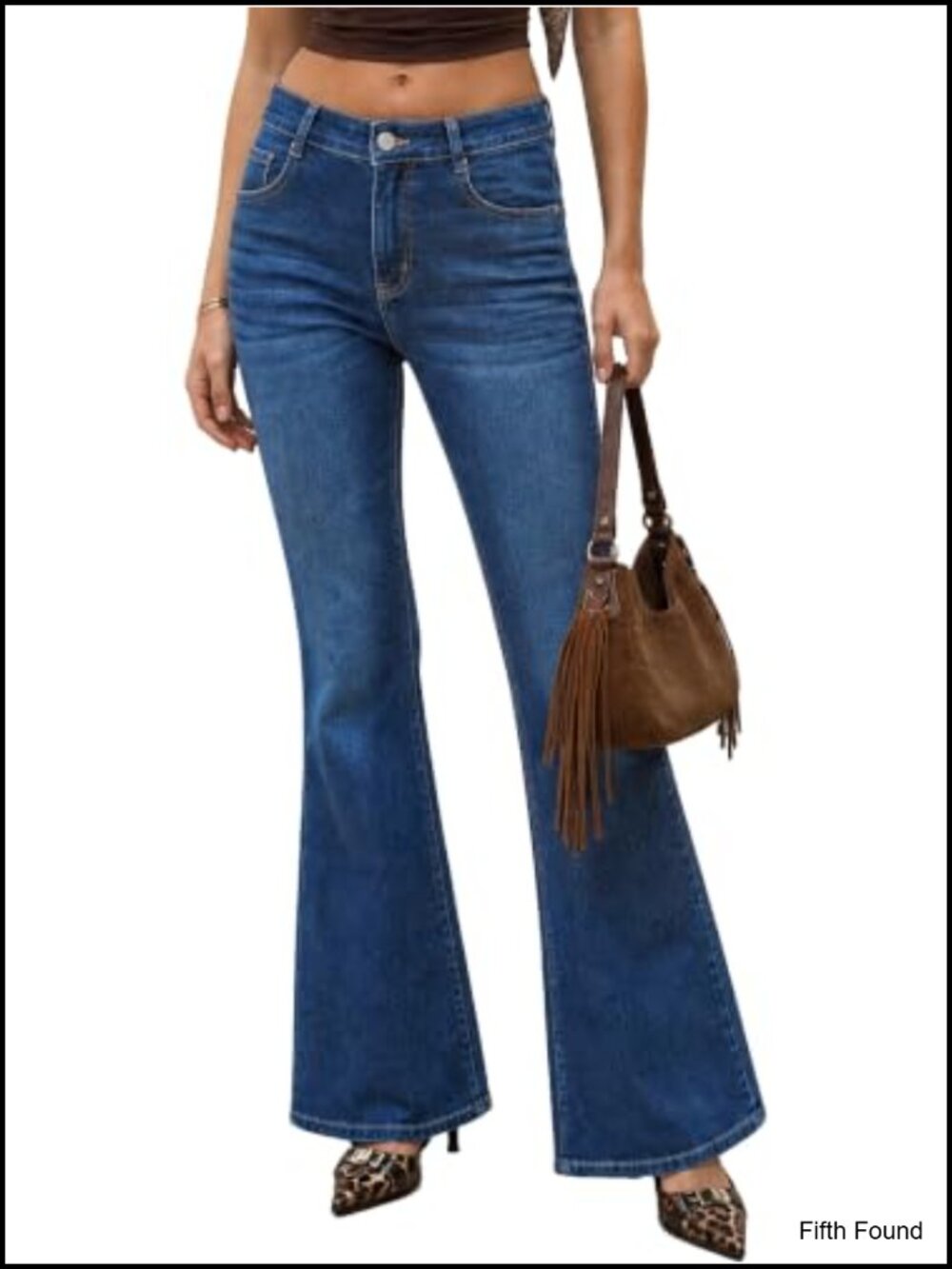 Women's High Waisted Flare Jeans 4-Way Stretch Knit Denim Bell Bottom Pants